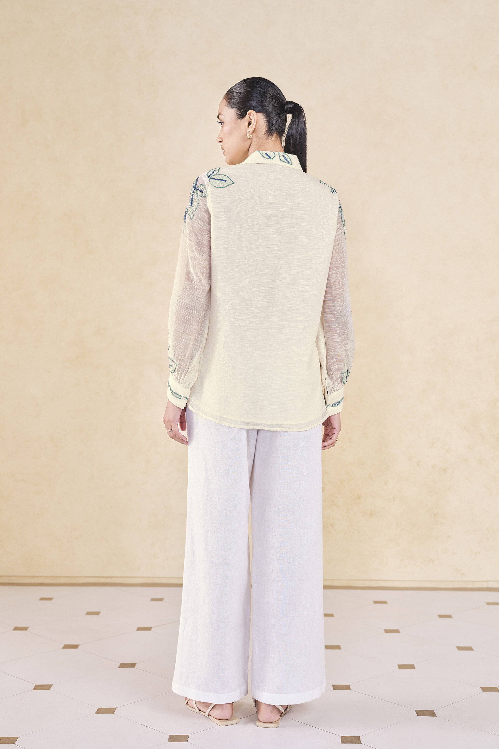 Ebonique Hand-embroidered SEWA Mul Top - Ivory